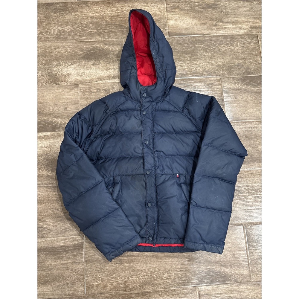 Tommy Hilfiger Youth Large Navy Blue Down Puffer Jacket Full Zip With Hood